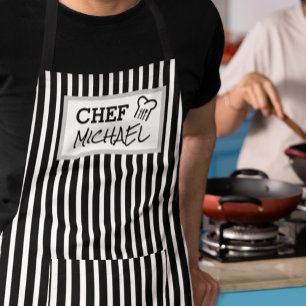 Modern Custom Personalised Chef Black Striped Apron