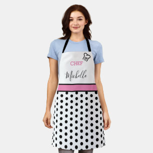 Modern Custom Personalised Chef Name Polka Dots Apron