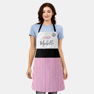 Modern Custom Personalised Chef Pink Striped Apron