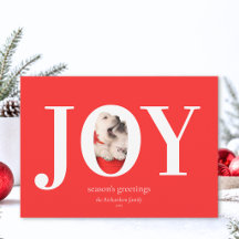 Modern Custom Pet Photo Joy Red Christmas