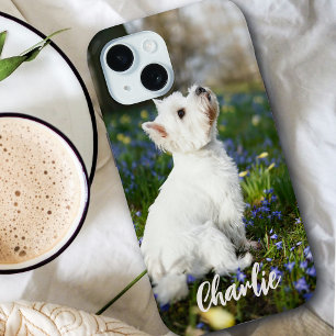 Modern Custom Pet Photo with Personalised Pet Name iPhone 15 Case