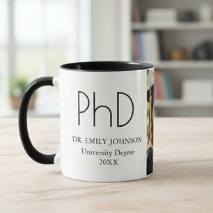 Modern Custom PhD Graduation Photo & Name Mug