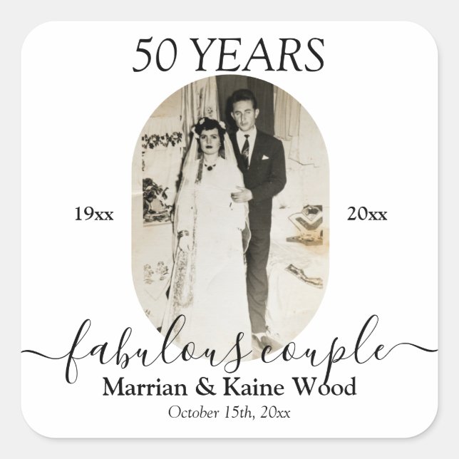 Modern Custom Photo 50th Wedding Anniversary  Square Sticker (Front)