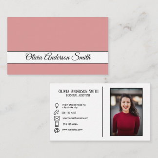 Modern Custom photo and contacts Blush Business Card