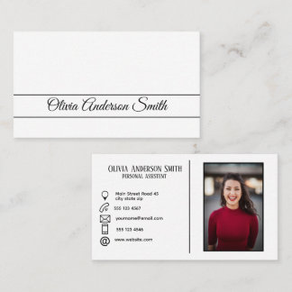 Modern Custom photo and contacts white Business Card