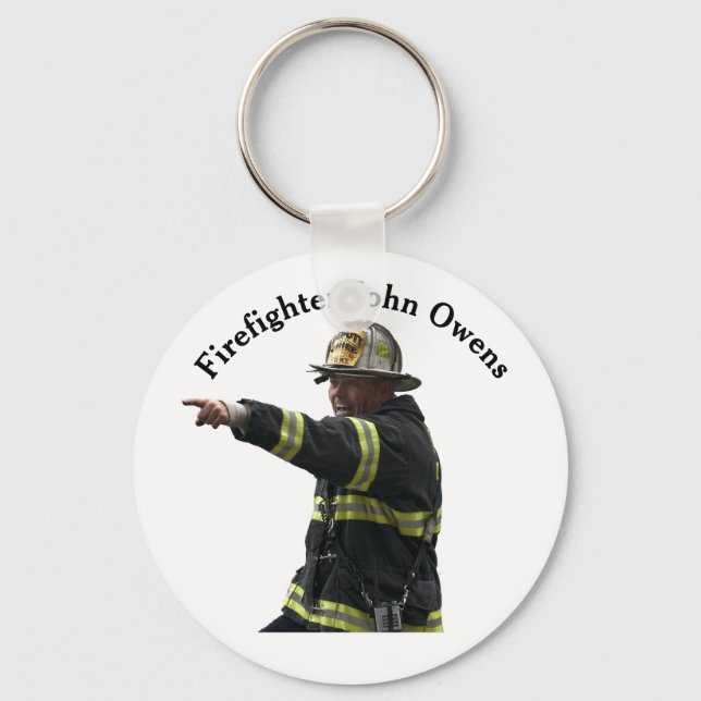Modern Custom Photo and Name Firefighter Key Ring (Front)