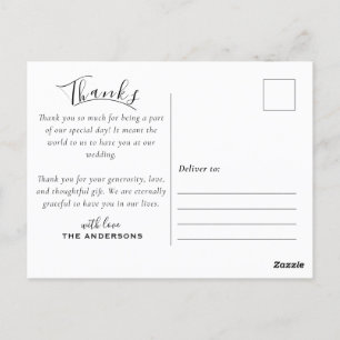 Modern Custom Photo Black & White Wedding Thankyou Postcard