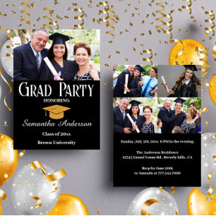 Modern Custom Photo Collage Black Graduation Party Invitation