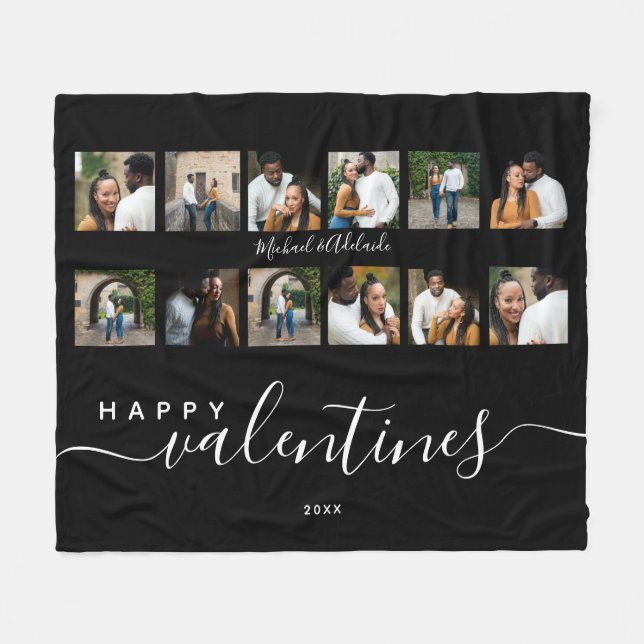 Modern Custom Photo Collage Couples Valentines Day Fleece Blanket (Front (Horizontal))