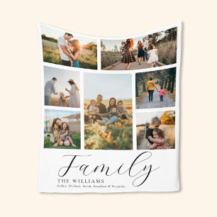 Modern Custom Photo Collage Elegant Script Family Fleece Blanket