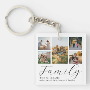 Modern Custom Photo Collage Elegant Script Family Key Ring