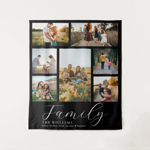 Modern Custom Photo Collage Elegant Script Family Tapestry