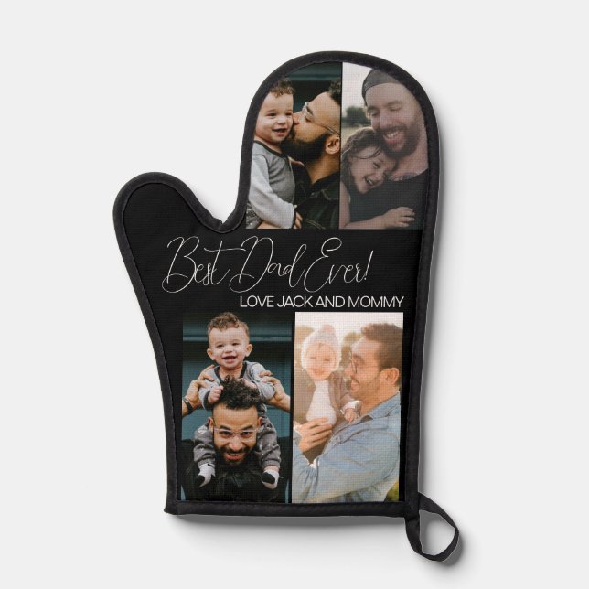 Modern Custom Photo Collage Fathers Day Oven Mitt (Front)