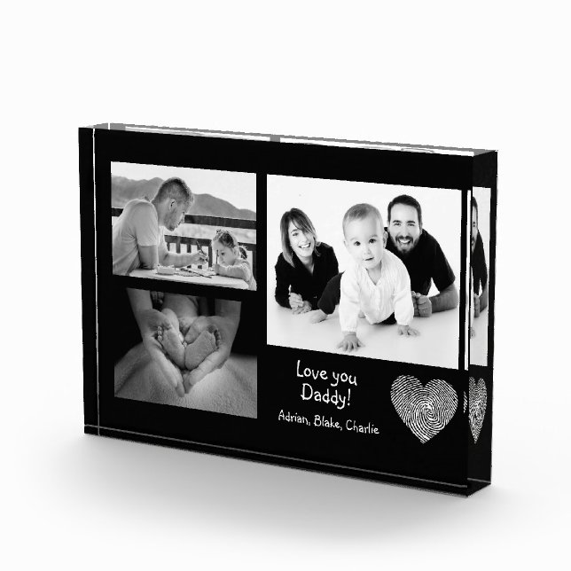 Modern Custom Photo Collage Love You Daddy Black Block (Right)