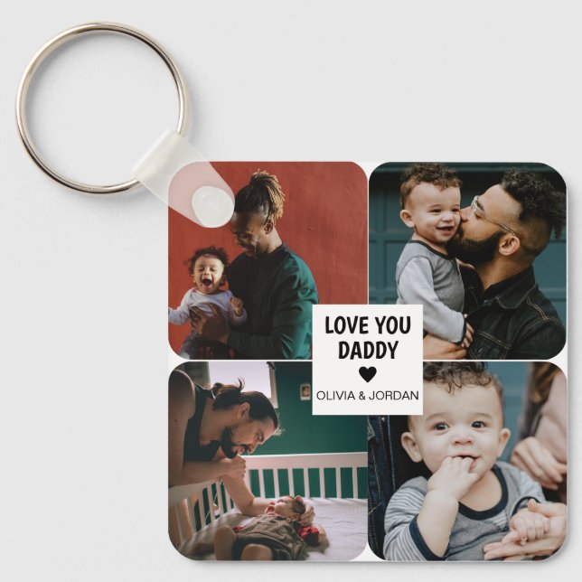 Modern Custom Photo Collage Love You Daddy Key Ring (Front)