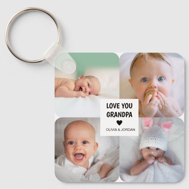 Modern Custom Photo Collage Love You Grandpa  Key Ring (Front)