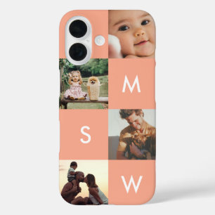 Modern Custom Photo Collage Monogram Pink iPhone 16 Case