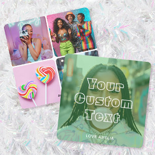 Modern Custom Photo Collage Text Cute Retro Green Holiday Card