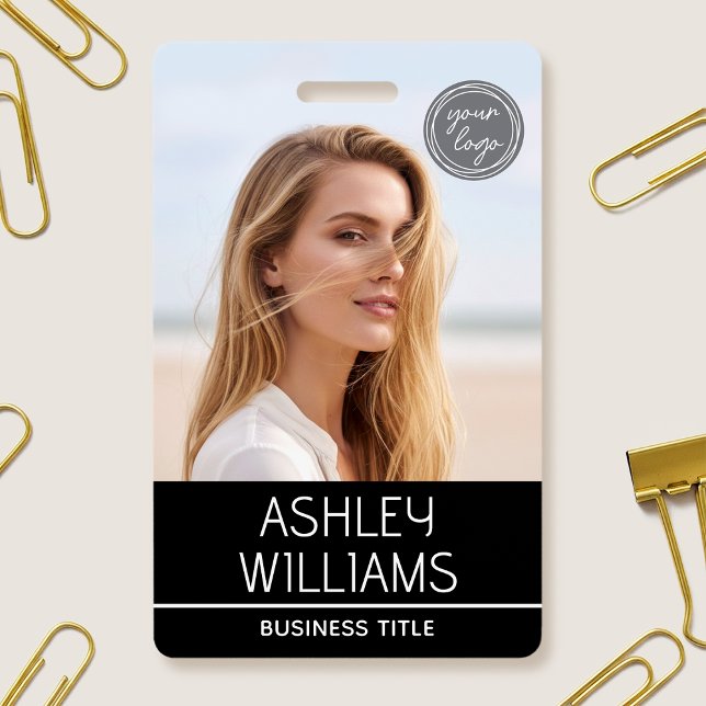 Modern Custom Photo Color Logo Employee Black ID Badge (Creator Uploaded)