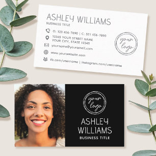 Modern Custom Photo Colour Logo Brand Elegant Blac Business Card