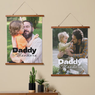 Modern Custom Photo Daddy & Baby Name Keepsake Hanging Tapestry