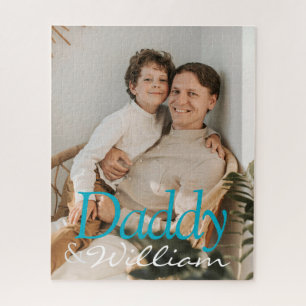 Modern Custom Photo Daddy & Baby Name Keepsake Jigsaw Puzzle