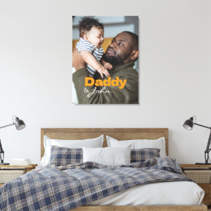 Modern Custom Photo Daddy & Son Name Keepsake Canvas Print