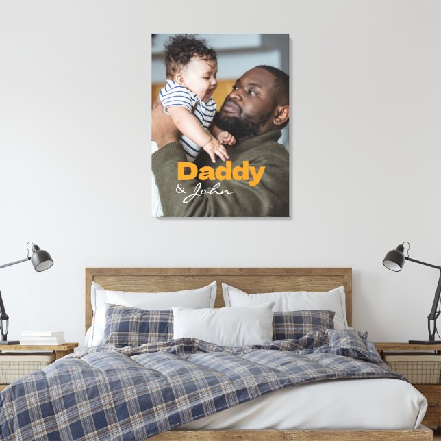 Modern Custom Photo Daddy & Son Name Keepsake Canvas Print (Insitu(Bedroom))