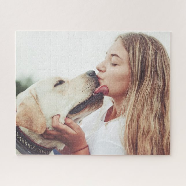 Modern Custom Photo Dog Kisses Jigsaw Puzzle (Horizontal)