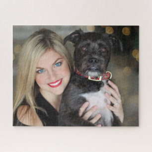 Modern Custom Photo Dog Owner Portrait Jigsaw Puzzle