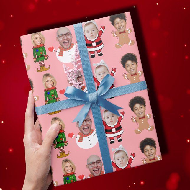 Modern Custom Photo Family Face Photo Christmas Wrapping Paper (Creator Uploaded)