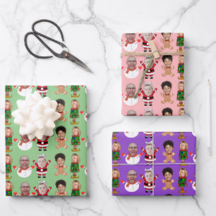 Modern Custom Photo Family Face Photo Christmas Wrapping Paper Sheet