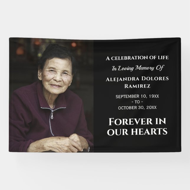 Modern Custom Photo Forever In Our Hearts Funeral Banner (Horizontal)