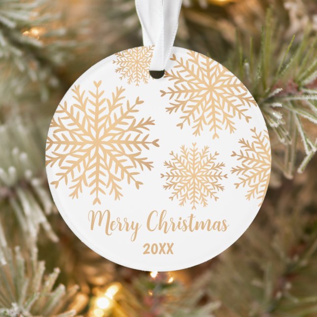 Modern Custom Photo Gold Snowflake Merry Christmas Ornament (Tree)