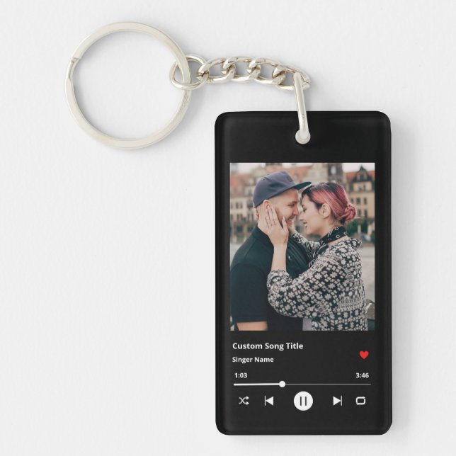 Modern Custom Photo Matching Couple's Song Key Ring (Front)