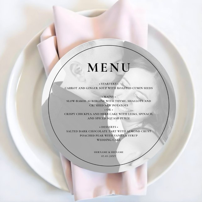 Modern Custom Photo Minimalist Round Wedding Menu (Creator Uploaded)