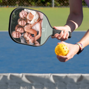 Modern custom Photo Monogram Name Sage Green Pickleball Paddle
