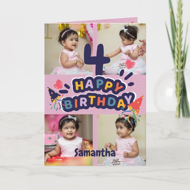 Modern Custom Photo Name 4nd Happy Birthday Card (Front)