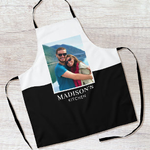 Modern Custom Photo Navy Kitchen Black White Apron