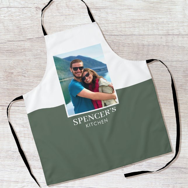 Modern Custom Photo Navy Kitchen Green Apron (Creator Uploaded)