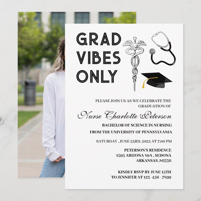 Modern Custom Photo Nurse Graduation Party Invitation (Front/Back)