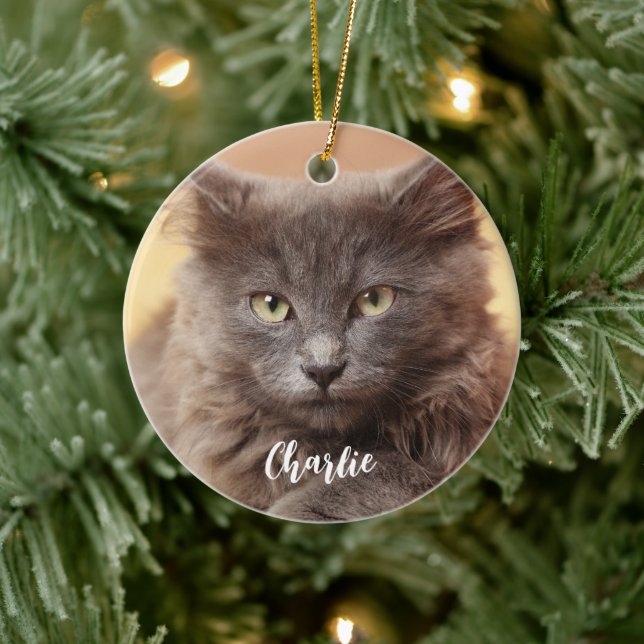 Modern Custom Photo Pet Name  Ceramic Tree Decoration (Tree)