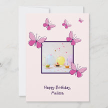 Modern Custom Photo Pink Blush Happy Birthday Card