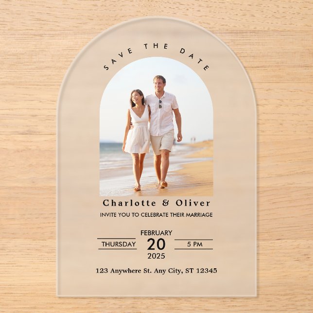 Modern Custom Photo Save The Date  Acrylic Invitations (Front)