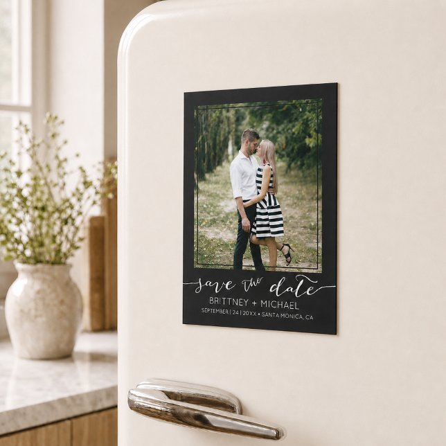 Modern Custom Photo Save the Date Black (Announce your wedding with this modern custom photo save the date design. )