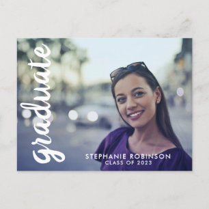Modern Custom Photo Script Graduation Announcement Postcard