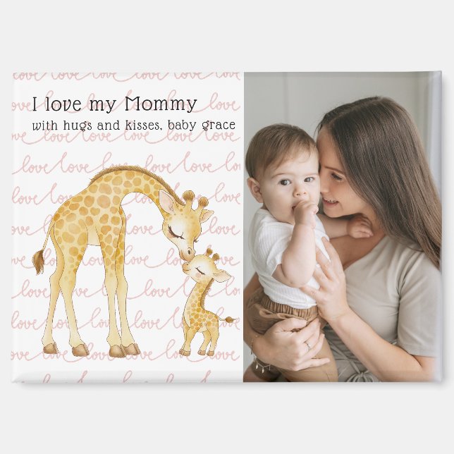 Modern Custom Photo Script 'I Love You - Mummy'  Magnet (Front)