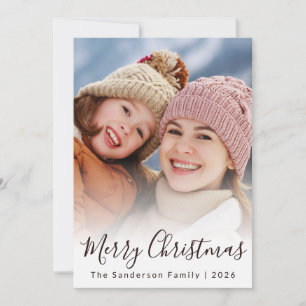 Modern Custom Photo Script Overlay Christmas Holiday Card