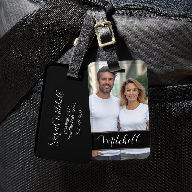 Modern Custom Photo Simple Black Luggage Tag (Creator Uploaded)
