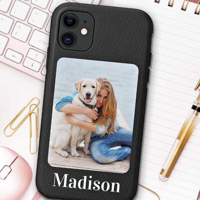Modern Custom Photo Stylish Faux Leather Case-Mate iPhone Case (Creator Uploaded)